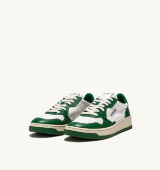BASKETS MEDALIST LOW BICOLOR EN CUIR BLANC ET VERT