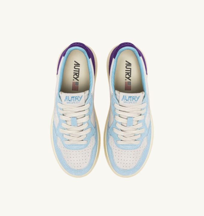 BASKETS MEDALIST LOW TRICOLOR EN DAIM PATRIDGE ET MAUVE