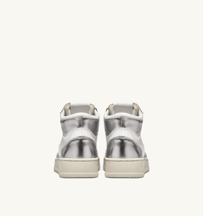 BASKETS MEDALIST MID BICOLOR EN CUIR BLANC ET ARGENT METALLISE’