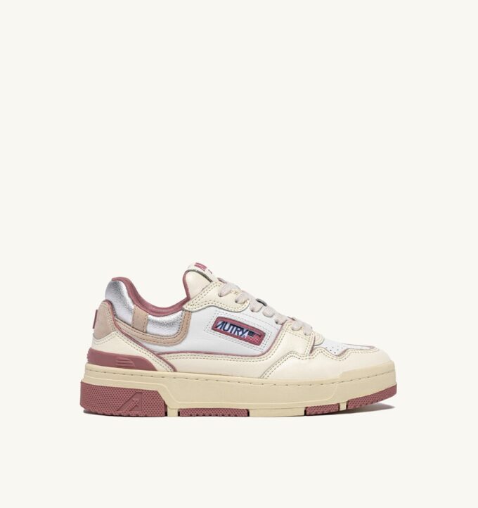 CLC LOW SNEAKERS IN WHISPER WHITE ASH ROSE AND SILVER LEATHER CLC LOW SNEAKERS IN WHISPER WHITE ASH ROSE AND SILVER LEATHER