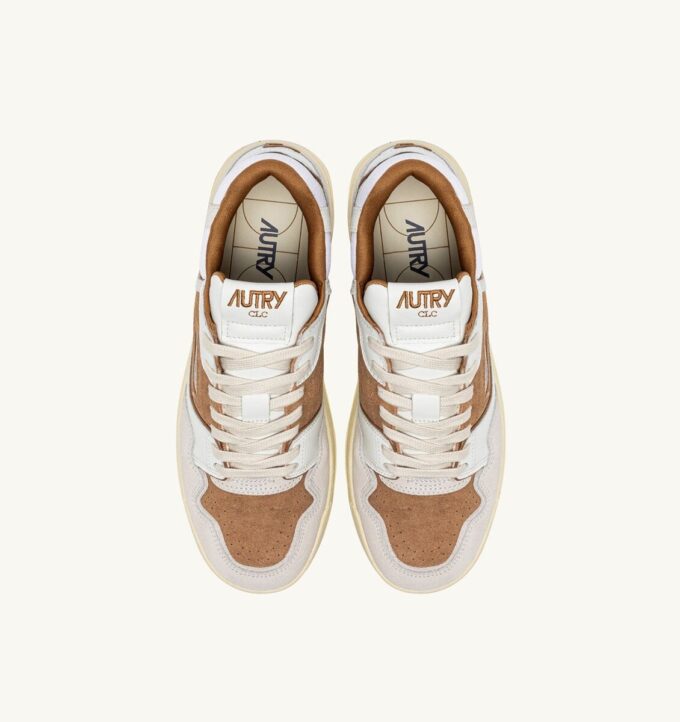 CLC LOW SNEAKERS IN WHITE AND CIGAR LEATHER AND SUEDE