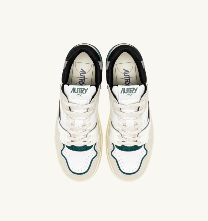 CLC LOW SNEAKERS IN WHITE AND FOREST SUEDE AND LEATHER