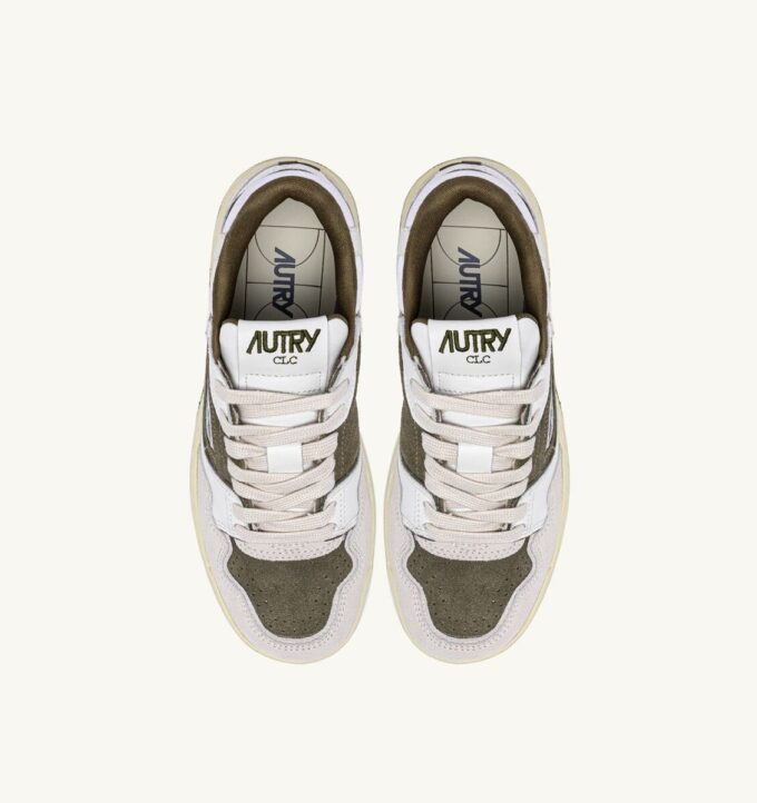 CLC LOW SNEAKERS IN WHITE AND HUNTER GREEN LEATHER AND SUEDE