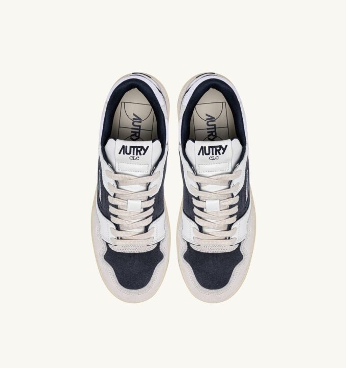 CLC LOW SNEAKERS IN WHITE AND SPACE BLUE LEATHER AND SUEDE
