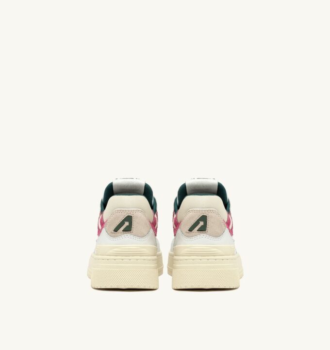 CLC LOW SNEAKERS IN WHITE LEATHER AND CARMINE ROSE SUEDE