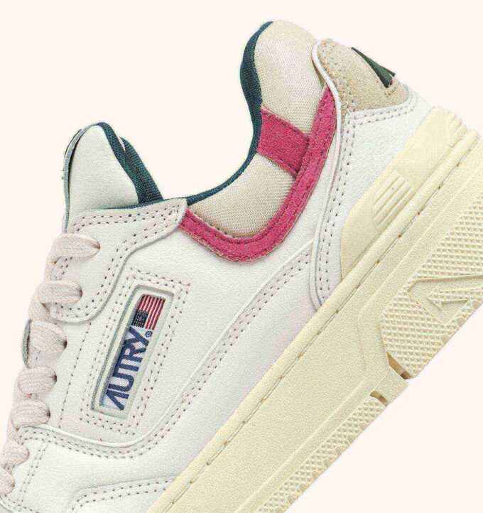 CLC LOW SNEAKERS IN WHITE LEATHER AND CARMINE ROSE SUEDE