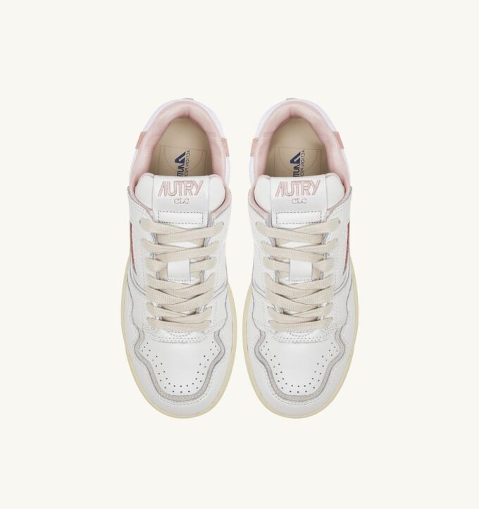 CLC LOW SNEAKERS IN WHITE LEATHER AND POWDER PINK SUEDE