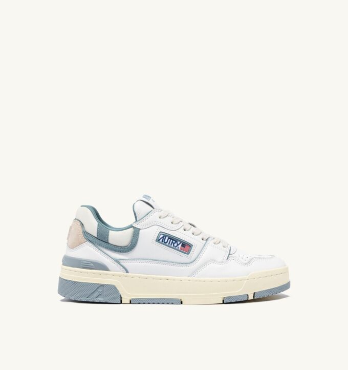 CLC LOW SNEAKERS IN WHITE LEATHER AND SILVER BLUE SUEDE