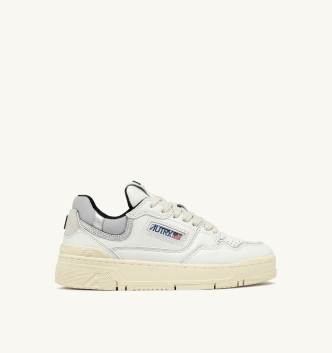 CLC LOW SNEAKERS IN WHITE LEATHER AND SILVER SUEDE