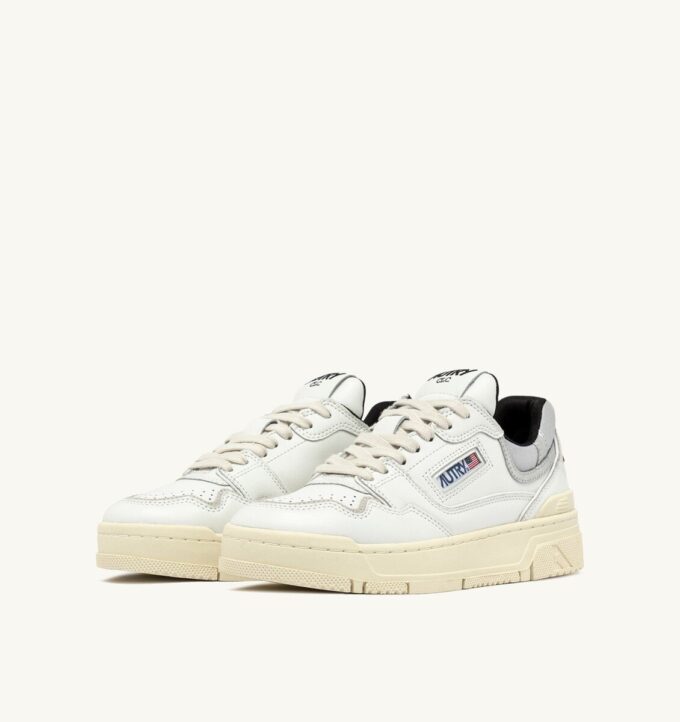 CLC LOW SNEAKERS IN WHITE LEATHER AND SILVER SUEDE