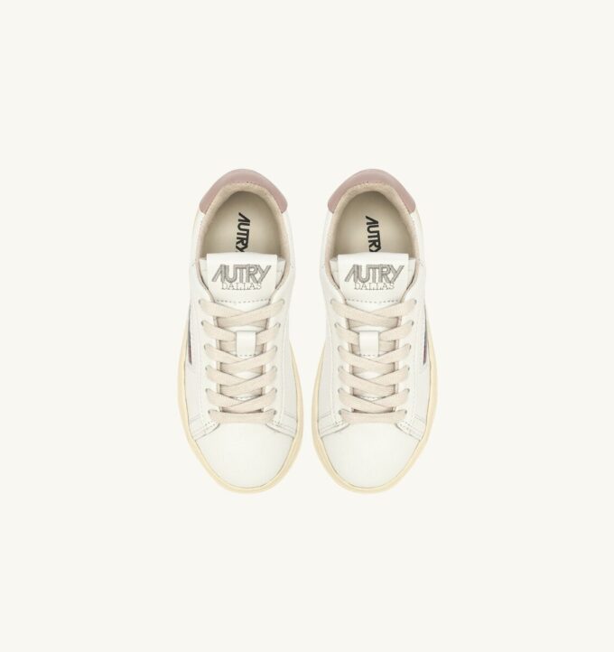 DALLAS KIDS LOW SNEAKERS IN WHITE AND POWDER PINK LEATHER