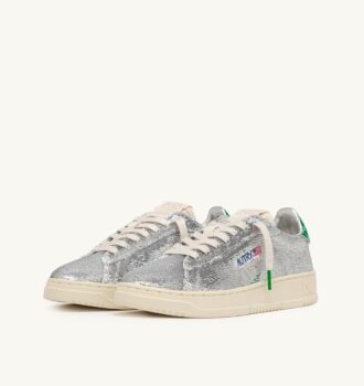 DALLAS LOW ‘SPARKLING’ SNEAKERS IN SILVER AND GREEN SEQUINS