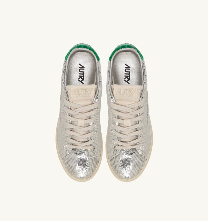 DALLAS LOW ‘SPARKLING’ SNEAKERS IN SILVER AND GREEN SEQUINS