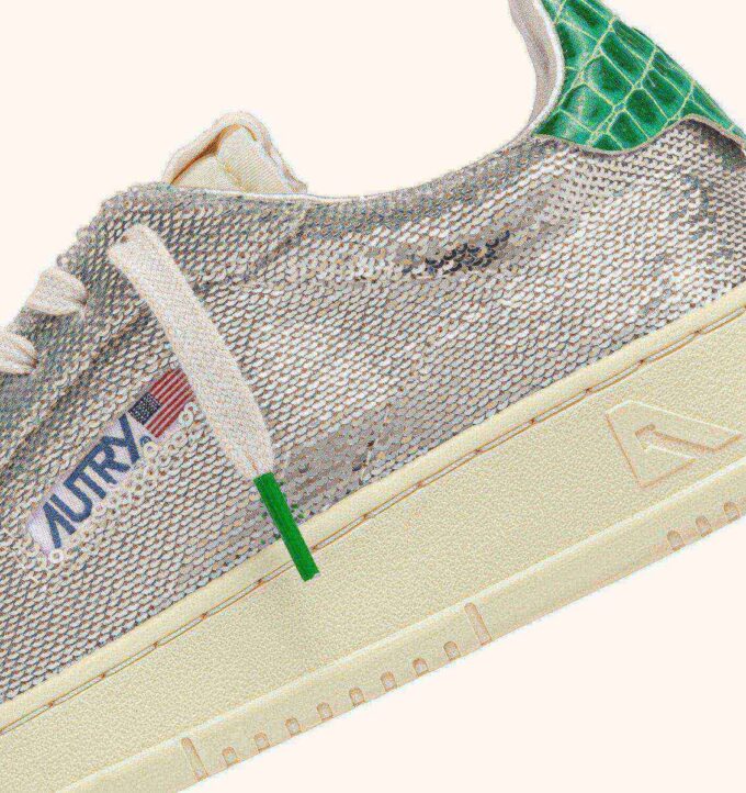 DALLAS LOW ‘SPARKLING’ SNEAKERS IN SILVER AND GREEN SEQUINS