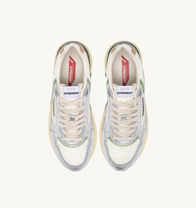 HYPERWAY SNEAKERS IN MARSHMALLOW AND SILVER-TONE LAMINATED LEATHER AND MESH