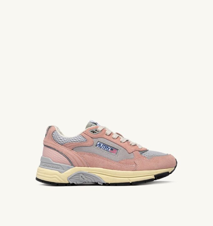 HYPERWAY SNEAKERS IN POWDER PINK AND SILVER-TONE SUEDE AND MESH
