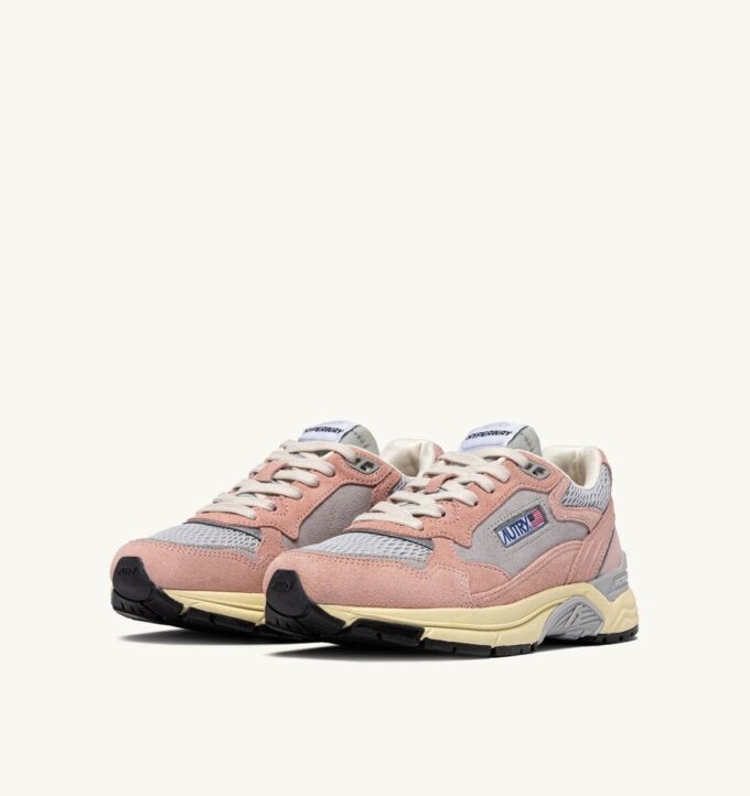 HYPERWAY SNEAKERS IN POWDER PINK AND SILVER-TONE SUEDE AND MESH