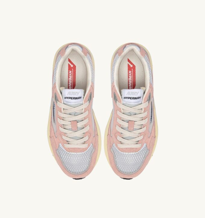 HYPERWAY SNEAKERS IN POWDER PINK AND SILVER-TONE SUEDE AND MESH