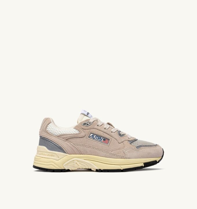 HYPERWAY SNEAKERS IN SAND BROWN AND SILVER-TONE SUEDE AND MESH HYPERWAY SNEAKERS IN SAND BROWN AND SILVER-TONE SUEDE AND MESH