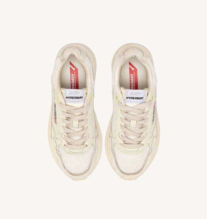 HYPERWAY SNEAKERS IN WHISPER WHITE LAMINATED LEATHER AND MESH
