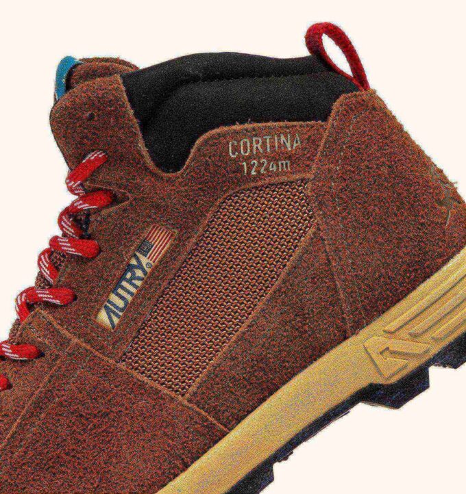 MALGA CORTINA IN CHESTNUT AND FLAME SCARLET SUEDE