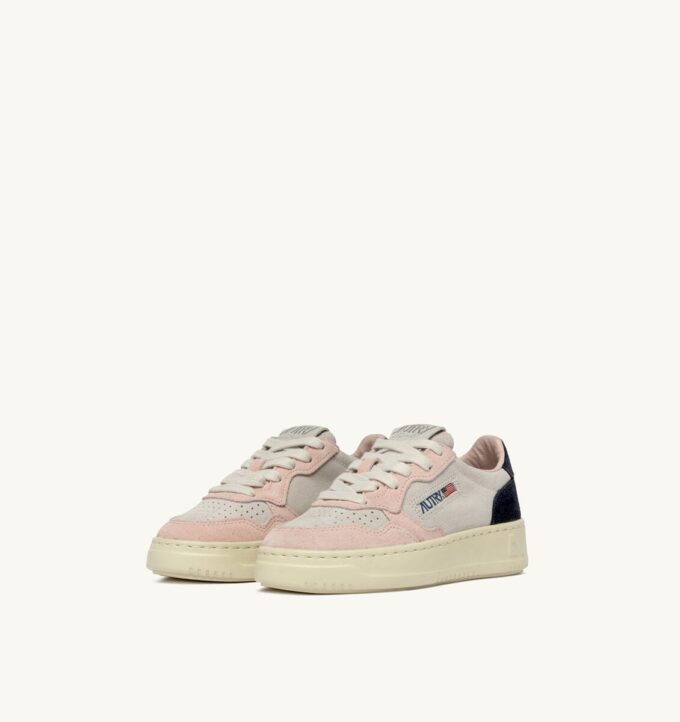MEDALIST KIDS LOW SNEAKERS IN SUEDE COLOR ATLANTIC WHITE AND ROSEMARY