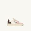 MEDALIST KIDS LOW SNEAKERS IN WHITE BROWN AND PINK LEATHER