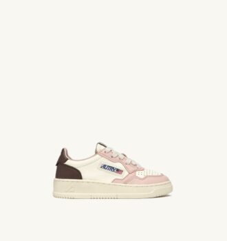 MEDALIST KIDS LOW SNEAKERS IN WHITE BROWN AND PINK LEATHER