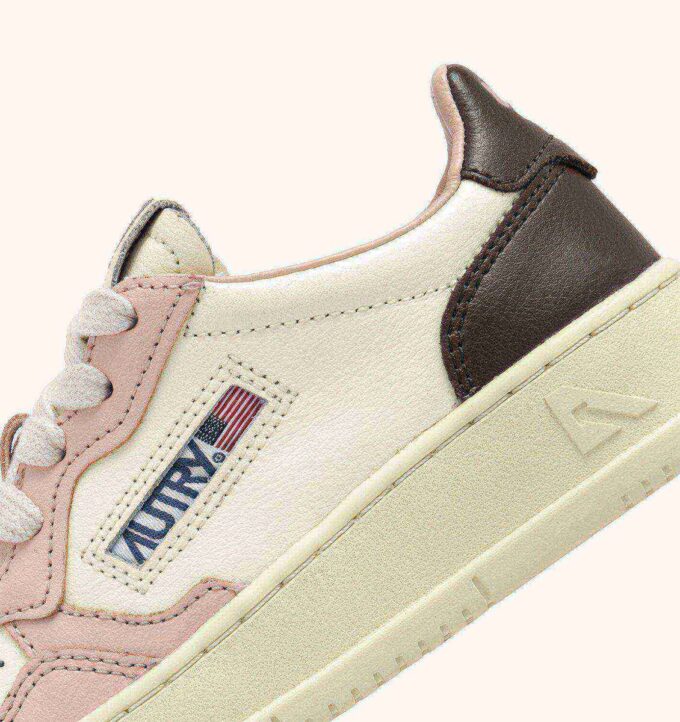 MEDALIST KIDS LOW SNEAKERS IN WHITE BROWN AND PINK LEATHER