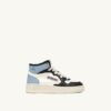 MEDALIST KIDS MID SNEAKERS IN WHITE BLACK AND BLUE LEATHER