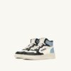 MEDALIST KIDS MID SNEAKERS IN WHITE BLACK AND BLUE LEATHER