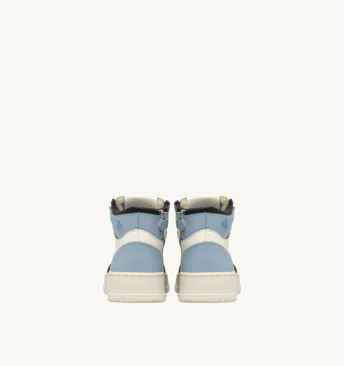 MEDALIST KIDS MID SNEAKERS IN WHITE BLACK AND BLUE LEATHER