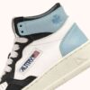 MEDALIST KIDS MID SNEAKERS IN WHITE BLACK AND BLUE LEATHER