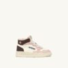 MEDALIST KIDS MID SNEAKERS IN WHITE BROWN AND PINK LEATHER