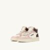 MEDALIST KIDS MID SNEAKERS IN WHITE BROWN AND PINK LEATHER