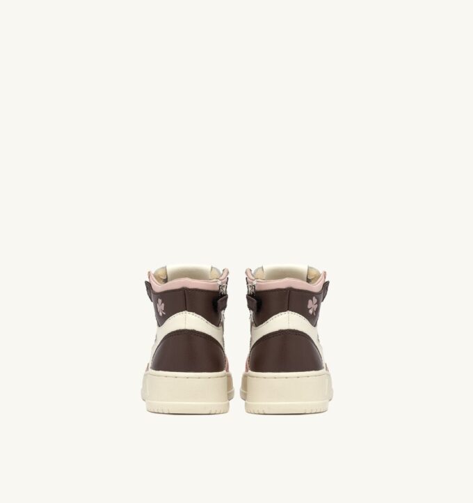 MEDALIST KIDS MID SNEAKERS IN WHITE BROWN AND PINK LEATHER