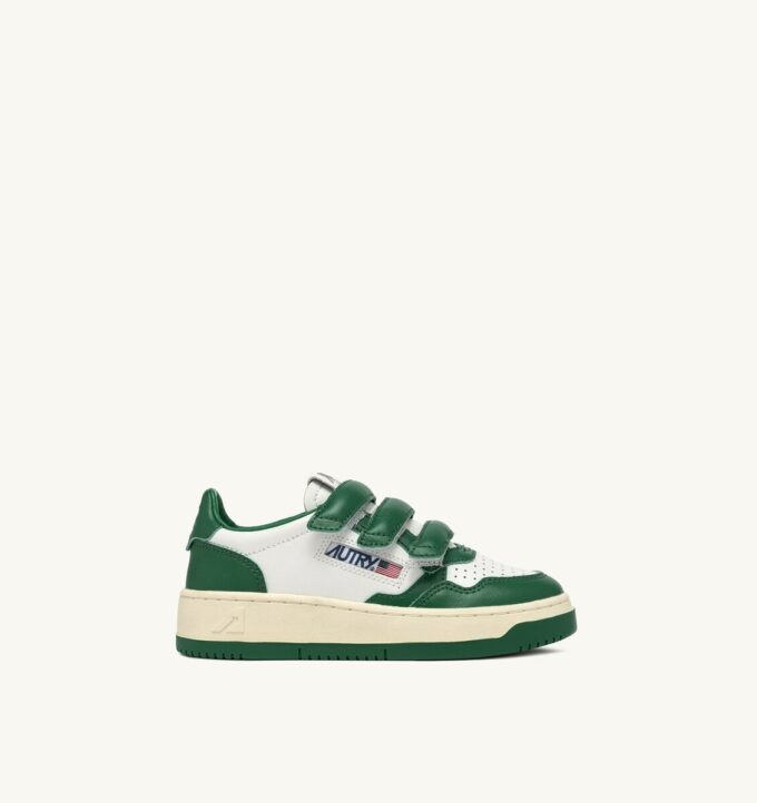 MEDALIST KIDSTRIPES LOW BICOLOR SNEAKERS IN WHITE AND GREEN LEATHER