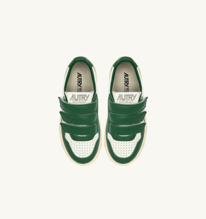 MEDALIST KIDSTRIPES LOW BICOLOR SNEAKERS IN WHITE AND GREEN LEATHER