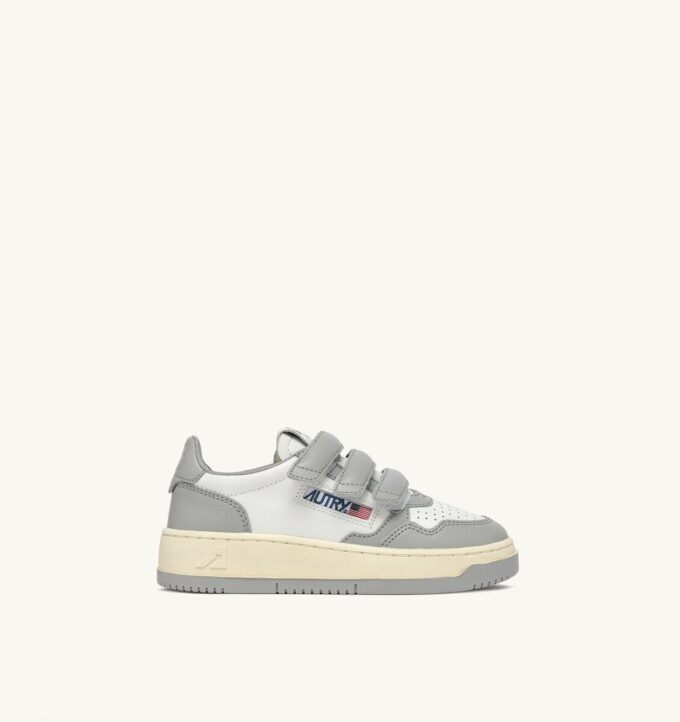 MEDALIST KIDSTRIPES LOW BICOLOR SNEAKERS IN WHITE AND LIGHT GRAY LEATHER
