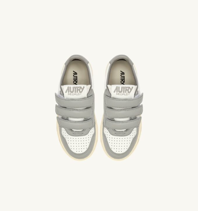 MEDALIST KIDSTRIPES LOW BICOLOR SNEAKERS IN WHITE AND LIGHT GRAY LEATHER