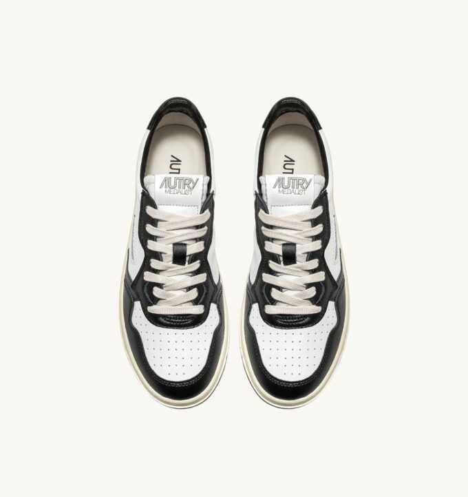 MEDALIST LOW BICOLOR SNEAKERS IN WHITE AND BLACK LEATHER