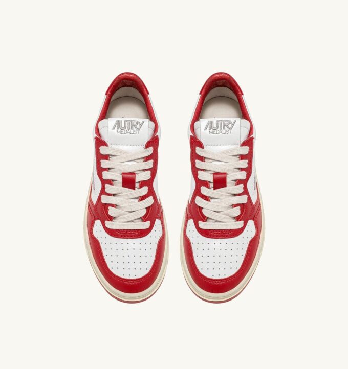 MEDALIST LOW BICOLOR SNEAKERS IN WHITE AND RED LEATHER