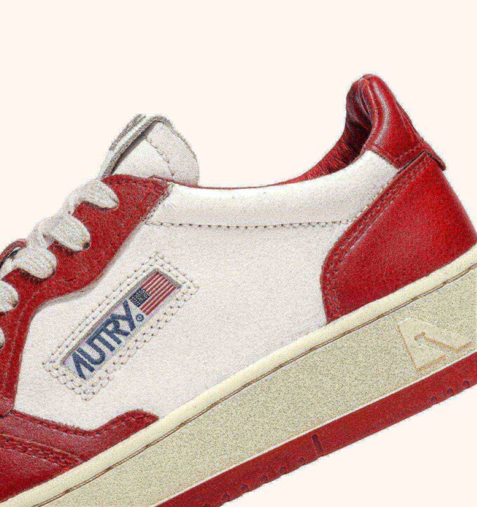 MEDALIST LOW BICOLOR SNEAKERS IN WHITE AND RED LEATHER