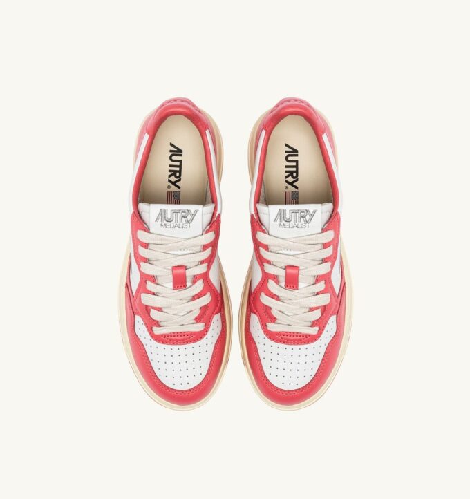 MEDALIST LOW BICOLOR SNEAKERS IN WHITE AND TEAROSE LEATHER