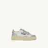 MEDALIST LOW KIDSTRIPES SNEAKERS BICOLOR IN LEATHER COLOR WHITE AND SILVER