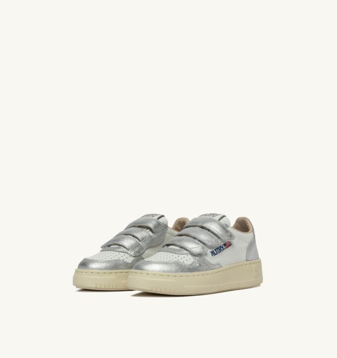 MEDALIST LOW KIDSTRIPES SNEAKERS BICOLOR IN LEATHER COLOR WHITE AND SILVER