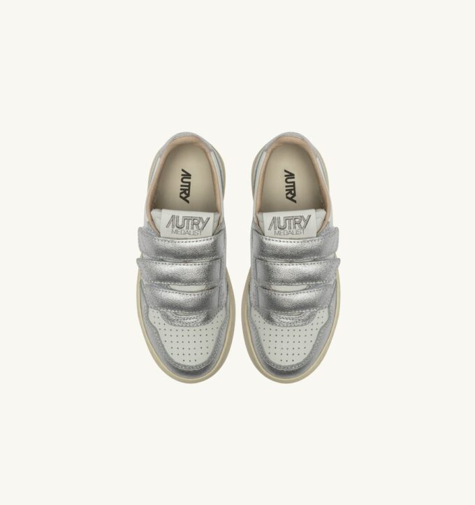 MEDALIST LOW KIDSTRIPES SNEAKERS BICOLOR IN LEATHER COLOR WHITE AND SILVER