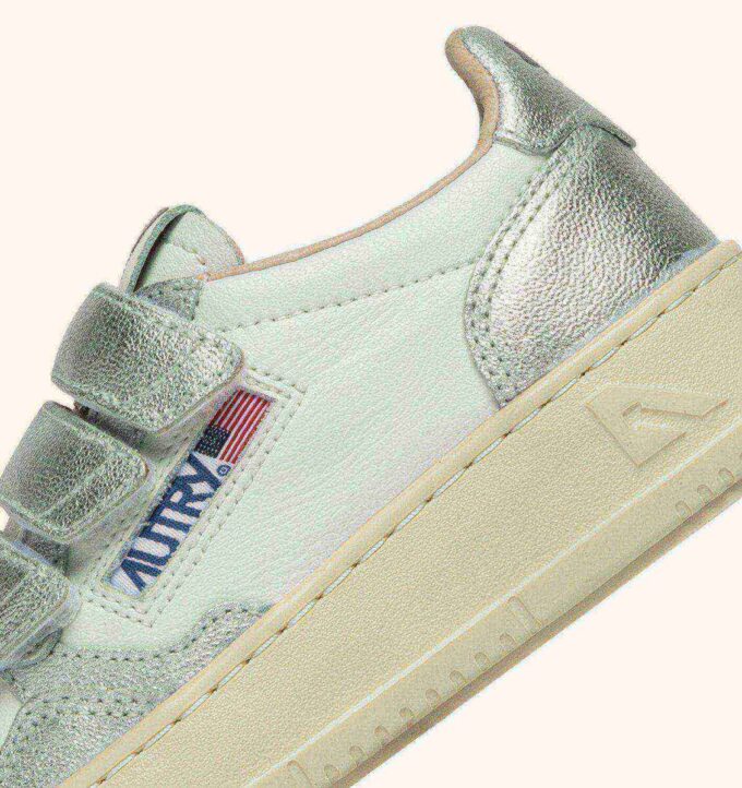 MEDALIST LOW KIDSTRIPES SNEAKERS BICOLOR IN LEATHER COLOR WHITE AND SILVER