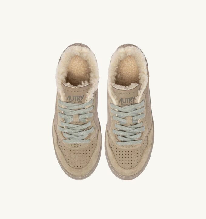 MEDALIST LOW SNEAKERS IN NUBUCK LEATHER SUEDE AND SHEARLING COLOR LONDON FOG