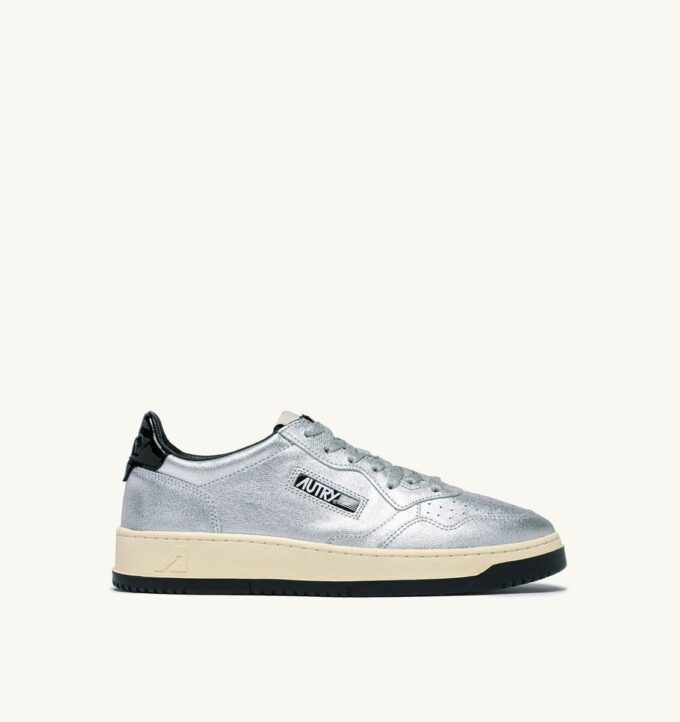 MEDALIST LOW SNEAKERS IN SILVER AND BLACK METALIZED LEATHER